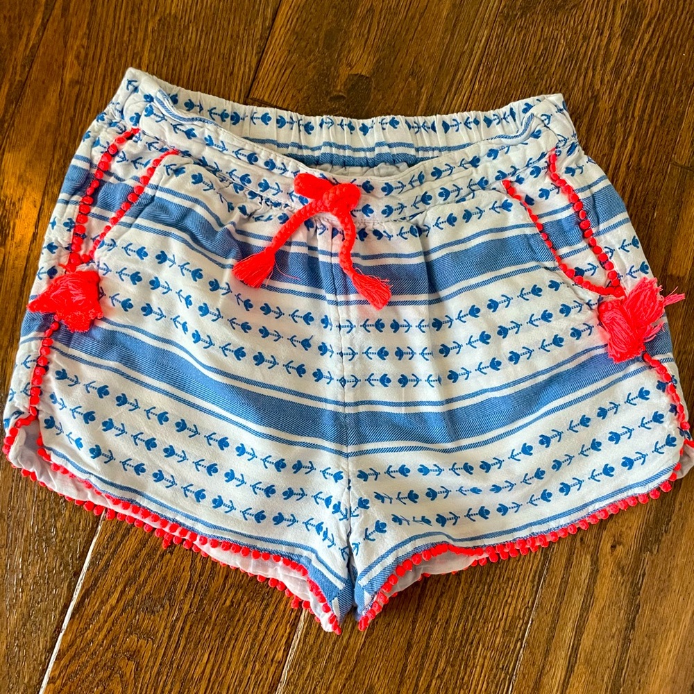 Crewcuts Blue and White Striped Shorts with Coral Tassels
